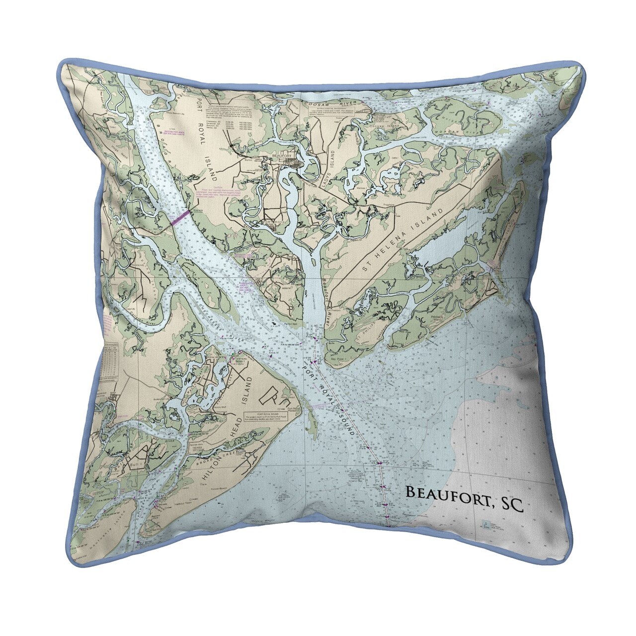 Betsy Drake Beaufort, SC Nautical Map Small Corded Indoor/Outdoor Pillow 12x12